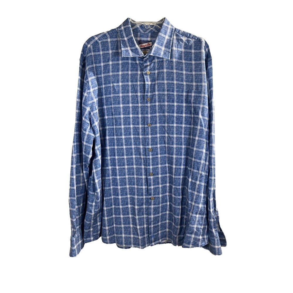 Johnnie-O Hangin Out Blue 100% Cotton Button Up Summer Shirt Men's Size 2XL